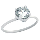 .925 Sterling Silver Rhodium Plated April Birthstone Clear Round Cz Ring, <b>birthstone: Apr</b>