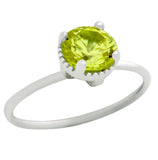 .925 Sterling Silver Rhodium Plated August Birthstone Peridot Light Green Round Cz Ring, <b>birthstone: Aug</b>