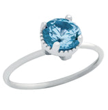 .925 Sterling Silver Rhodium Plated December Birthstone Blue Topaz Color Round Cz Ring, <b>birthstone: Dec</b>