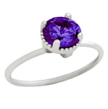 .925 Sterling Silver Rhodium Plated February Birthstone Amethyst Purple Round Cz Ring, <b>birthstone: Feb</b>