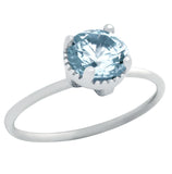 .925 Sterling Silver Rhodium Plated March Birthstone Aquamarine Blue Round Cz Ring, <b>birthstone: Mar</b>