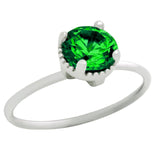 .925 Sterling Silver Rhodium Plated May Birthstone Emerald Green Round Cz Ring, <b>birthstone: May</b>