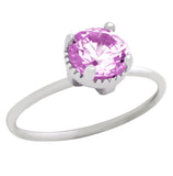 .925 Sterling Silver Rhodium Plated October Birthstone Tourmaline Pink Round Cz Ring, <b>birthstone: Oct</b>