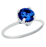 .925 Sterling Silver Rhodium Plated September Birthstone Sapphire Blue Round Cz Ring, <b>birthstone: Sep</b>