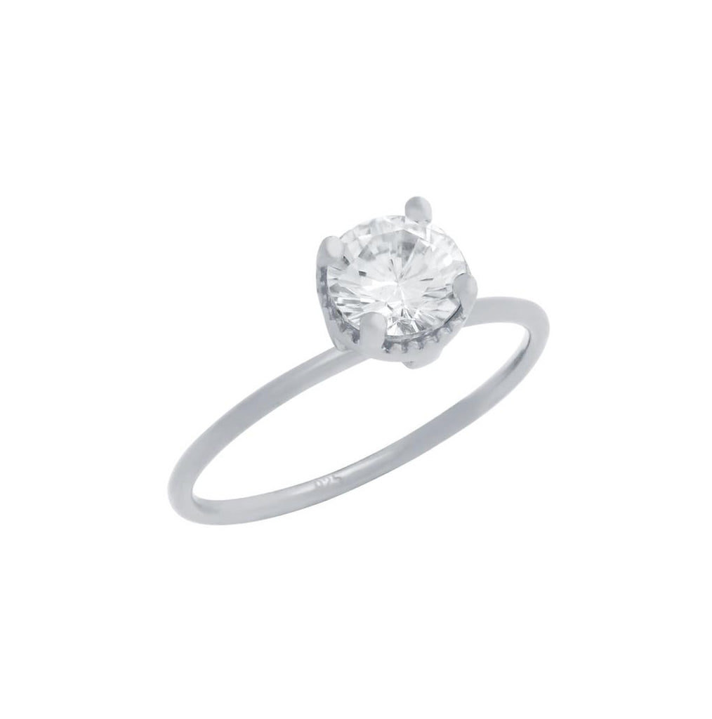 .925 Sterling Silver Rhodium Plated Clear 6.5mm Round Cz Ring, <b>size: 5</b>