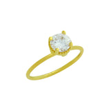 .925 Sterling Silver Gold Plated Clear 6.5mm Round Cz Ring, <b>size: 5</b>