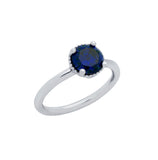 .925 Sterling Silver Rhodium Plated Blue Round Cz Ring, <b>size: 5</b>