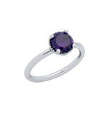 .925 Sterling Silver Rhodium Plated Purple Round Cz Ring, <b>size: 5</b>