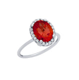 .925 Sterling Silver Rhodium Plated Red Oval Cz Ring With Surrounding Clear Cz Stones, <b>size: 5</b>