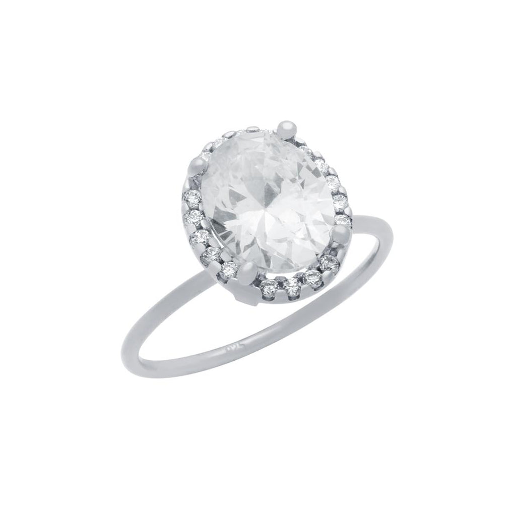 .925 Sterling Silver Rhodium Plated Clear Oval Cz Ring With Surrounding Clear Cz Stones, <b>size: 5</b>