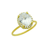 .925 Sterling Silver Gold Plated Clear Oval Cz Ring With Surrounding Clear Cz Stones, <b>size: 5</b>