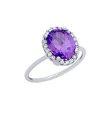 .925 Sterling Silver Rhodium Plated Purple Oval Cz Ring With Surrounding Clear Cz Stones, <b>size: 5</b>