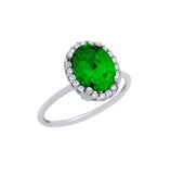 .925 Sterling Silver Rhodium Plated Emerald Green Oval Cz Ring With Surrounding Clear Cz Stones, <b>size: 5</b>