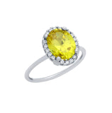 .925 Sterling Silver Rhodium Plated Canary Yellow Oval Cz Ring With Surrounding Clear Cz Stones, <b>size: 5</b>