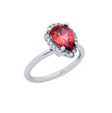 .925 Sterling Silver Rhodium Plated Red Teardrop Cz Ring With Surrounding Clear Cz Stones, <b>size: 5</b>