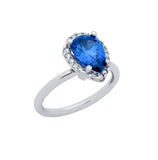 .925 Sterling Silver Rhodium Plated Blue Teardrop Cz Ring With Surrounding Clear Cz Stones, <b>size: 5</b>