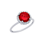 .925 Sterling Silver Rhodium Plated Red Round Cz Ring With Surrounding Clear Cz Stones, <b>size: 5</b>