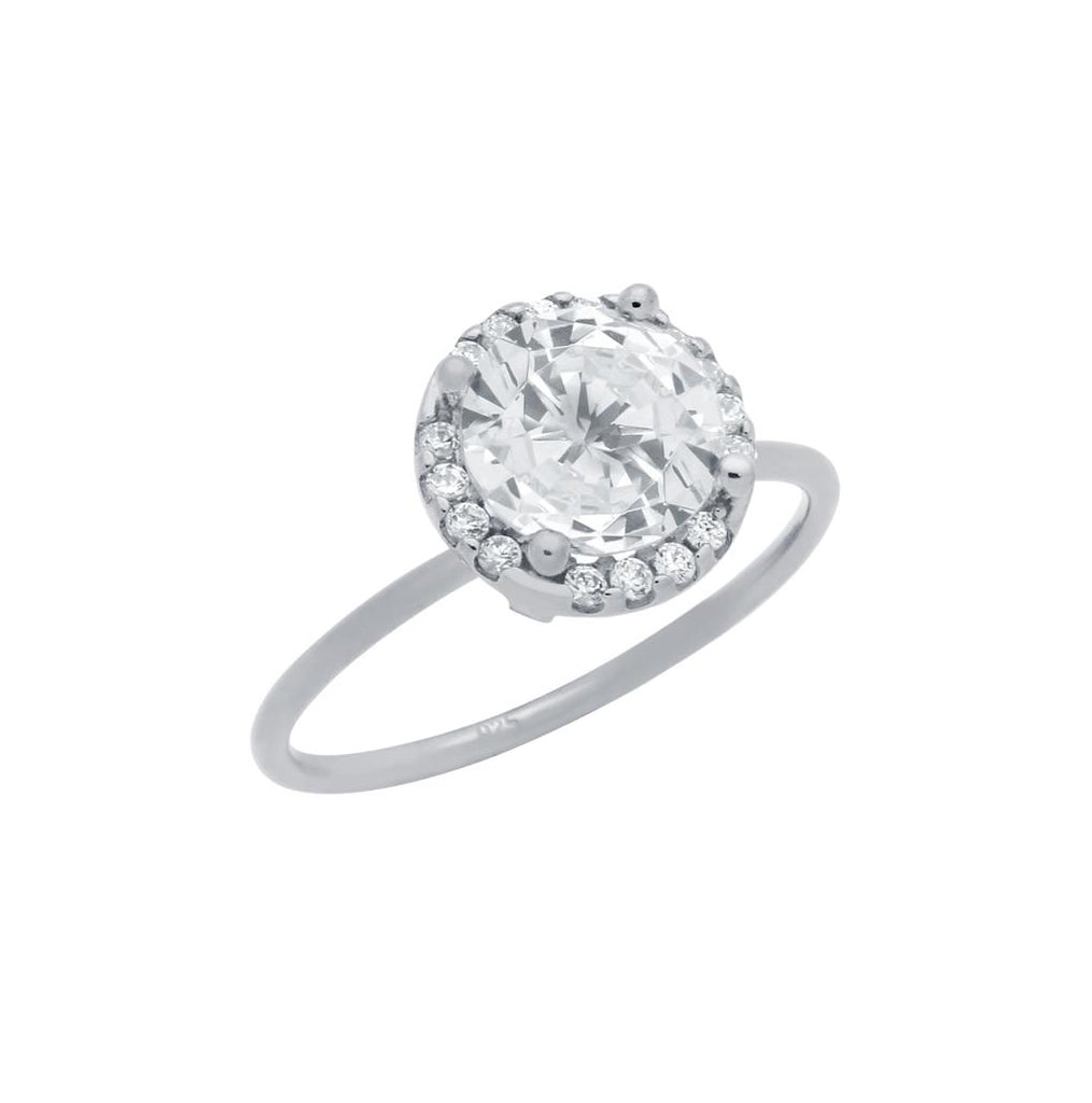 .925 Sterling Silver Rhodium Plated Clear 7.5mm Round Cz Ring With Surrounding Clear Cz Stones, <b>size: 5</b>