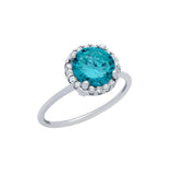 .925 Sterling Silver Rhodium Plated Topaz Blue Round Cz Ring With Surrounding Clear Cz Stones, <b>size: 5</b>