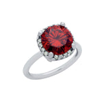 .925 Sterling Silver Rhodium Plated Red 9mm Round Cz Ring With Square Design Surrounding Clear Cz Stones, <b>size: 5</b>