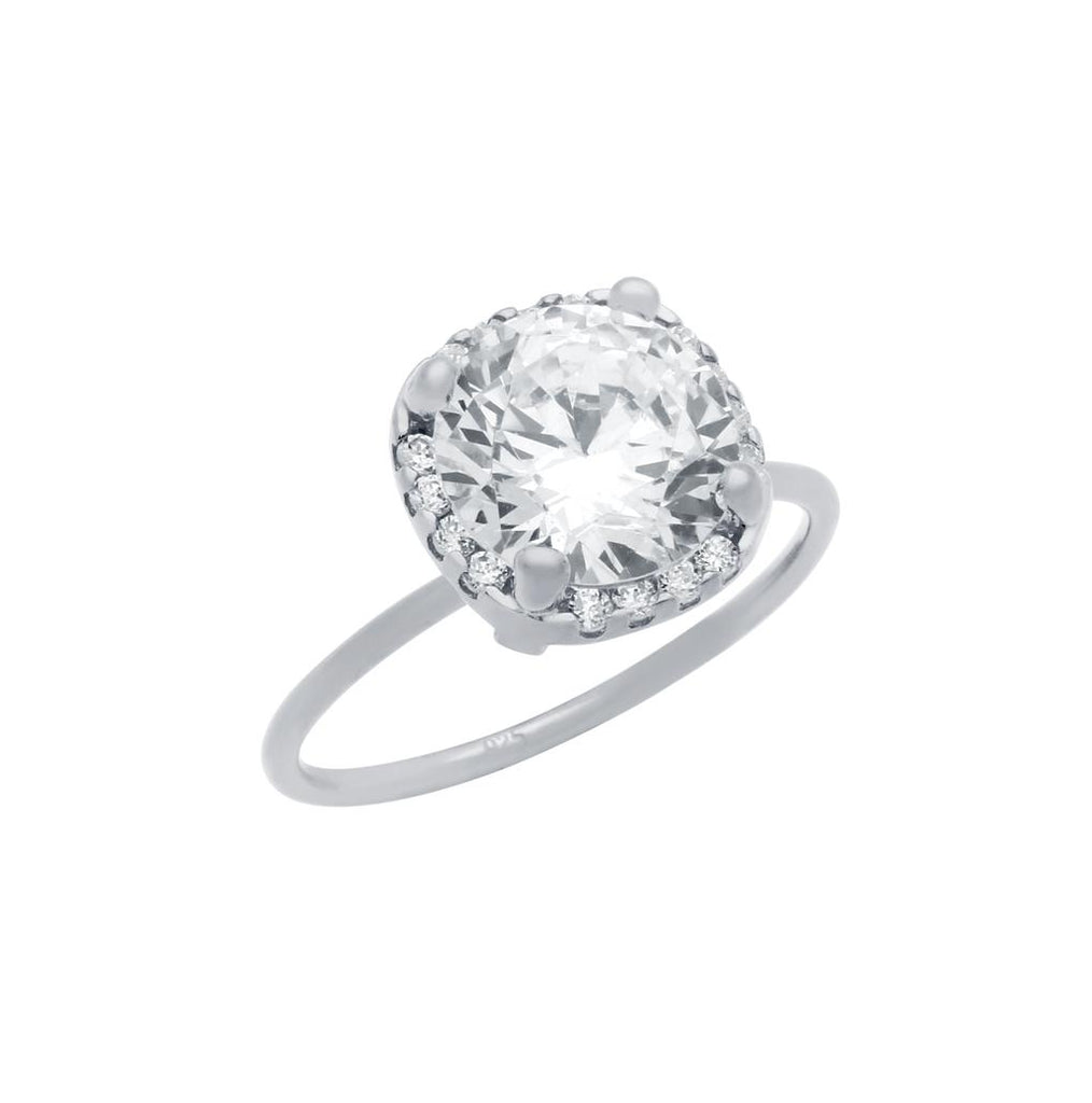 .925 Sterling Silver Rhodium Plated Clear 9mm Round Cz Ring With Square Design Surrounding Clear Cz Stones, <b>size: 5</b>