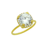 .925 Sterling Silver Gold Plated Clear 9mm Round Cz Ring With Square Design Surrounding Clear Cz Stones, <b>size: 5</b>