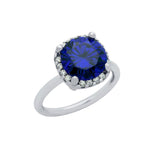 .925 Sterling Silver Rhodium Plated Blue 8mm Round Cz Ring With Square Design Surrounding Clear Cz Stones, <b>size: 5</b>