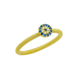 .925 Sterling Silver Gold Plated Clear And Blue Cz Round Eye Stackable Ring, <b>size: 6</b>