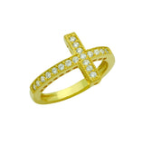 .925 Sterling Silver Gold Plated Sideways Cz Cross Ring, <b>size: 5.5</b>