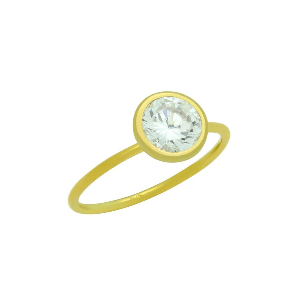 .925 Sterling Silver Gold Plated 7.5mm Bezel Set Cz Stackable Ring, <b>size: 5</b>