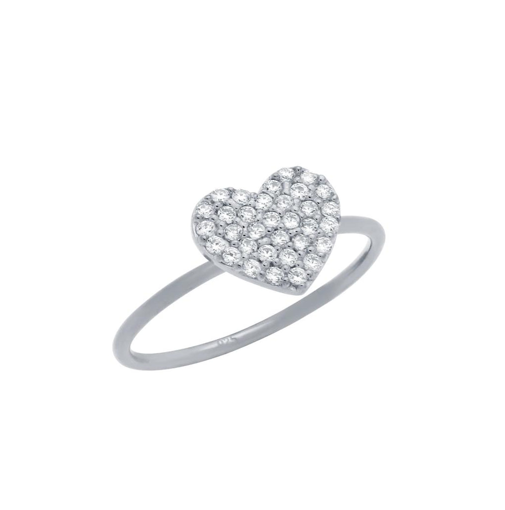 .925 Sterling Silver Rhodium Plated Pave Cz Heart Stackable Ring, <b>size: 7</b>