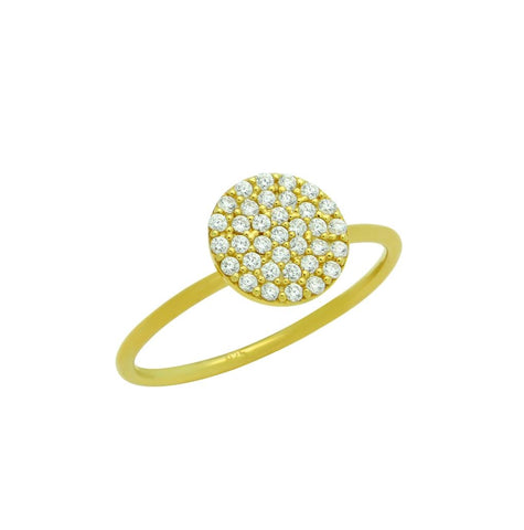 .925 Sterling Silver Gold Plated Pave Cz Disk Stackable Ring, <b>size: 7</b>