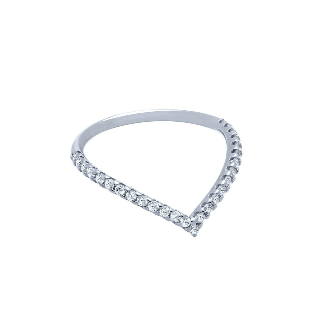 .925 Sterling Silver Rhodium Plated Eternity "v" Chevron Stackable Cz Band, <b>size: 7</b>