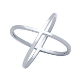 .925 Sterling Silver Rhodium Plated Plain X Ring, <b>size: P</b>