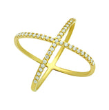 .925 Sterling Silver Gold Plated X Ring With Medium 1.25mm Cz Pave, <b>size: 6</b>