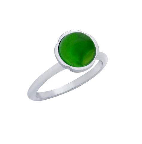 .925 Sterling Silver Rhodium Plated Ring With 8mm Cabochon Emerald, <b>size: Emd</b>