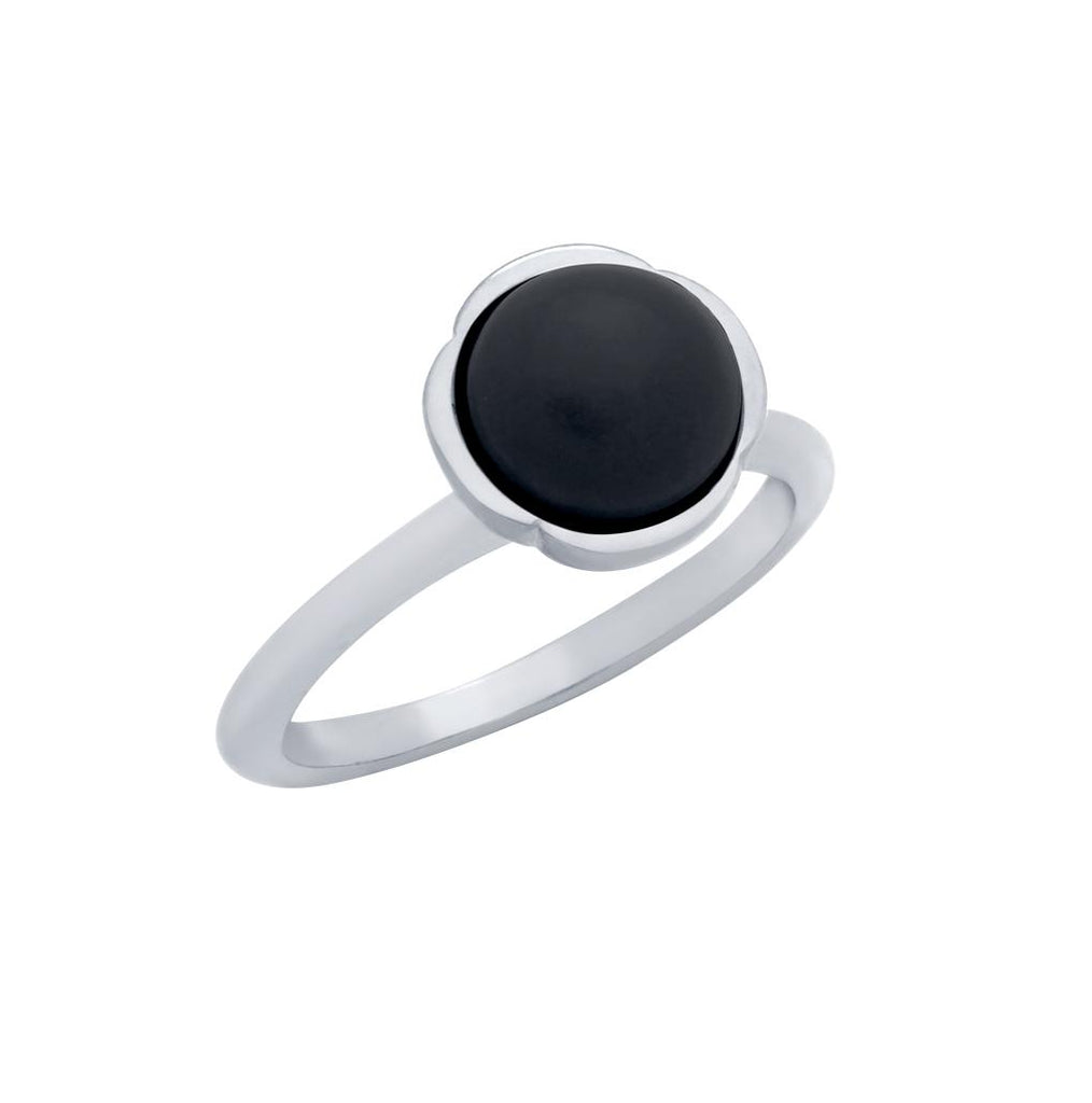 .925 Sterling Silver Rhodium Plated Ring With 8mm Cabochon Onyx, <b>size: Onx</b>