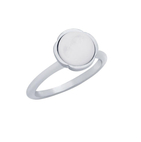 .925 Sterling Silver Rhodium Plated Ring With 8mm Cabochon Mother Of Pearl, <b>size: Prl</b>