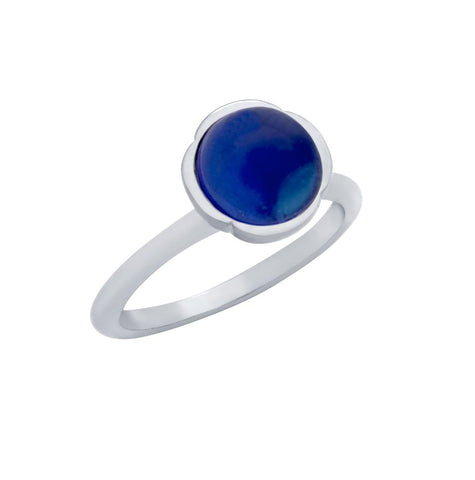 .925 Sterling Silver Rhodium Plated Ring With 8mm Cabochon Sapphire, <b>size: Sap</b>