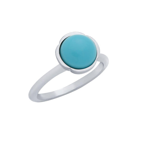 .925 Sterling Silver Rhodium Plated Ring With 8mm Cabochon Turquoise, <b>size: Trq</b>