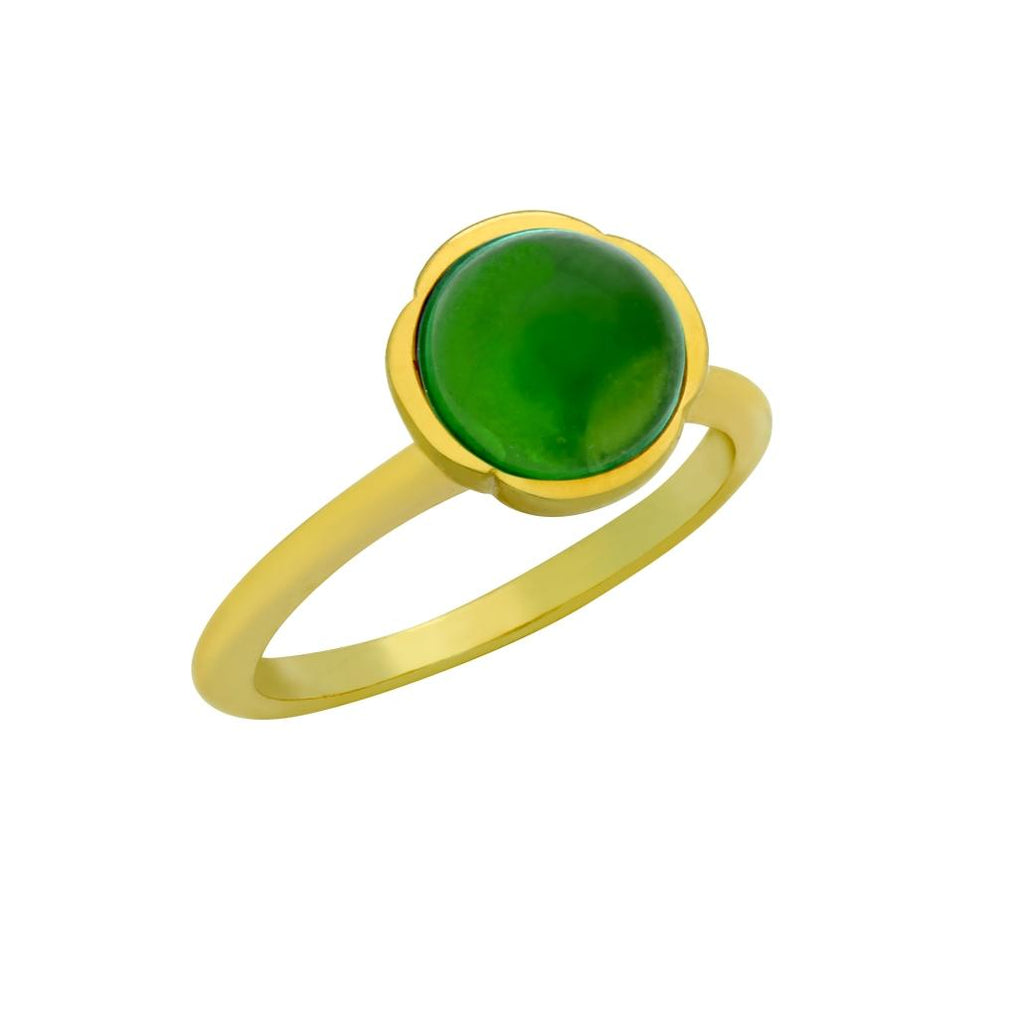 .925 Sterling Silver Gold Plated Ring With 8mm Cabochon Emerald, <b>size: Emd</b>