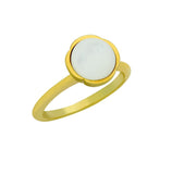 .925 Sterling Silver Gold Plated Ring With 8mm Cabochon Mother Of Pearl, <b>size: Prl</b>