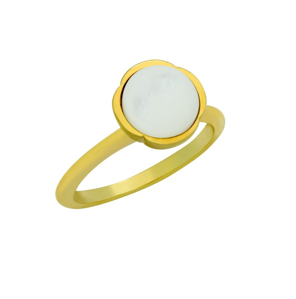 .925 Sterling Silver Gold Plated Ring With 8mm Cabochon Mother Of Pearl, <b>size: Prl</b>