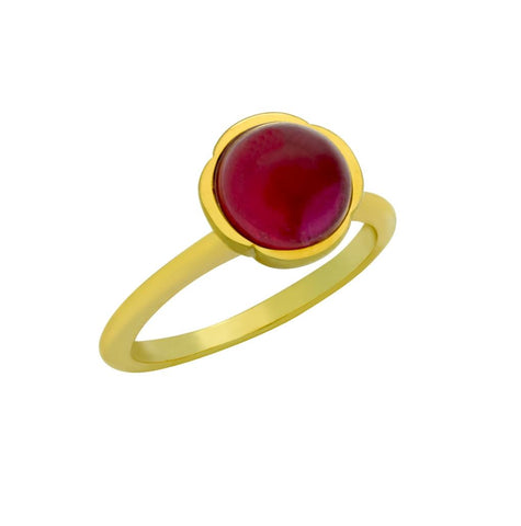 .925 Sterling Silver Gold Plated Ring With 8mm Cabochon Ruby, <b>size: Rby</b>