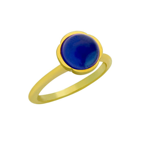 .925 Sterling Silver Gold Plated Ring With 8mm Cabochon Sapphire, <b>size: Sap</b>