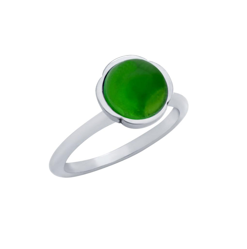 .925 Sterling Silver Ring With 8mm Cabochon Emerald, <b>size: Emd</b>