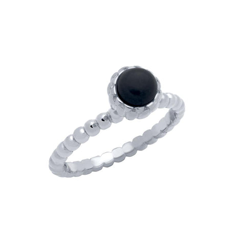 .925 Sterling Silver Rhodium Plated Bead Design Ring With 5mm Cabochon Onyx, <b>size: Onx</b>