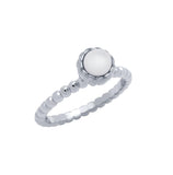 .925 Sterling Silver Rhodium Plated Bead Design Ring With 5mm Cabochon Mother Of Pearl, <b>size: Prl</b>