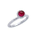 .925 Sterling Silver Rhodium Plated Bead Design Ring With 5mm Cabochon Ruby, <b>size: Rby</b>