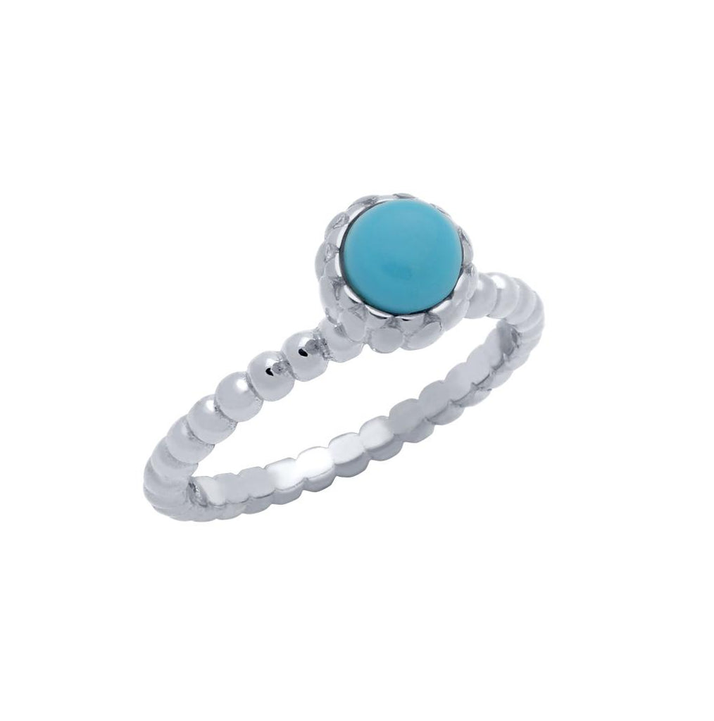 .925 Sterling Silver Rhodium Plated Bead Design Ring With 5mm Cabochon Turquoise, <b>size: Trq</b>